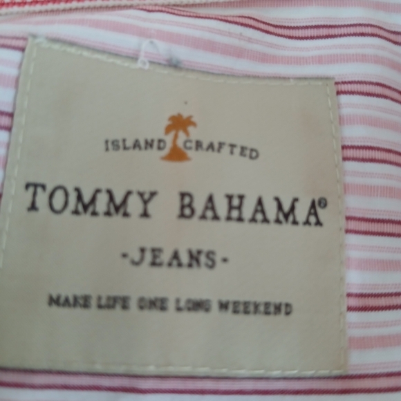 Tommy Bahama Jeans Mens Size L Pink Striped  Modern Fit Long Sleeve Shirt FL - Picture 6 of 9